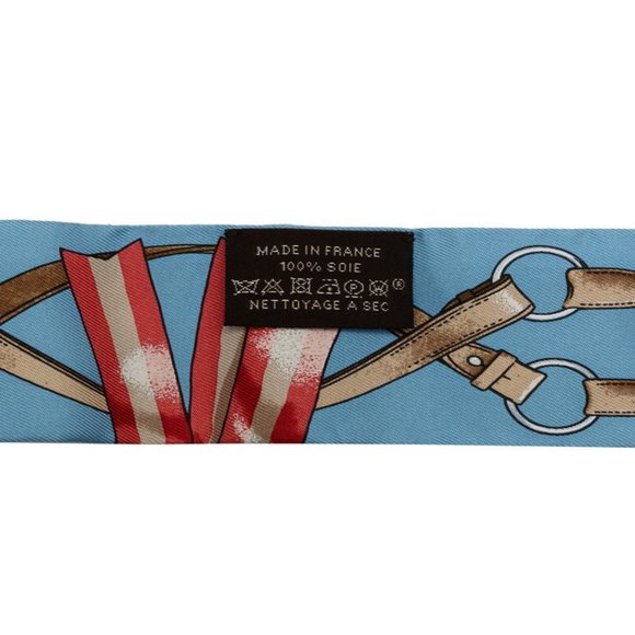 HERMES Twilly Bowtie Suspender Scarf Muffler Light Blue Multicolor Silk Women's - Picture 4 of 5